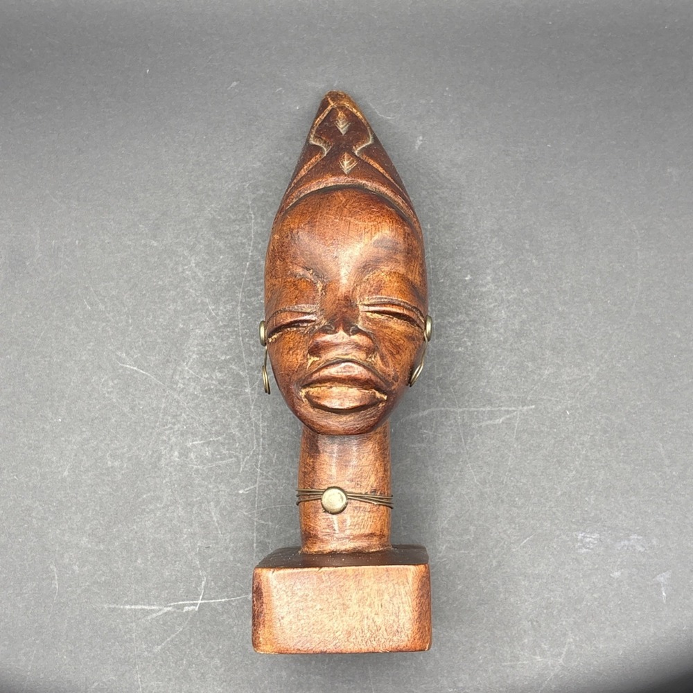 Vintage MCM Pantalcraft Hand-Carved Mahogany Bust Made in Haiti
